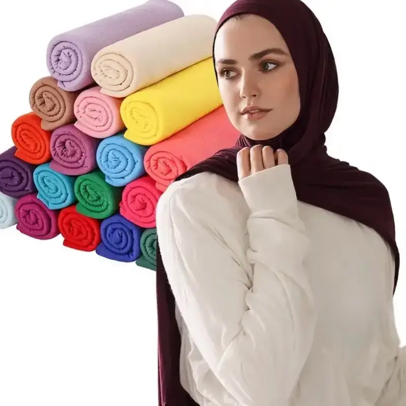 Solid Color Jersey Hijab Women Thin Breathable Scarf Long Stretch Windproof Sunscreen Shawl - Casual Polyester, Available in ...