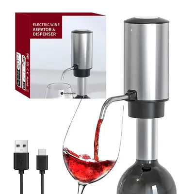 Electric Wine Pourer, 1 Count Rechargeable Wine Aerator Dispenser Pump, Automatic Wine Decanter, Portable Water Bottle Pump f...