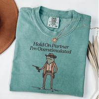 Comfort Colors Hold On Partner I'm Overstimulated T-Shirt, Overstimulated Shirt, Funny Frog Tee