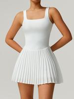 TIMEOFF Ladies' soft and comfortable cloud like fabric square neck hollowed out beautiful back suspender tennis pleated skirt...
