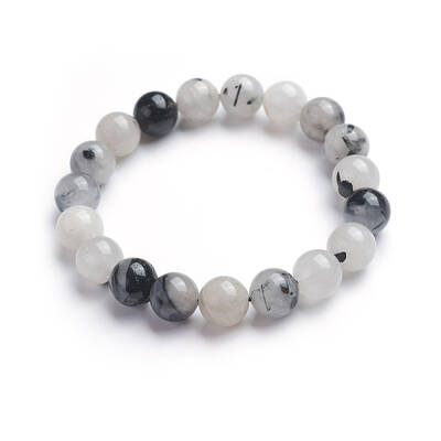 Natural Tourmalinated Quartz/Black Rutilated Quartz Stretch Bracelets