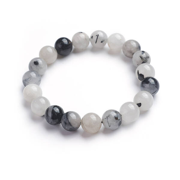 Natural Tourmalinated Quartz/Black Rutilated Quartz Stretch Bracelets