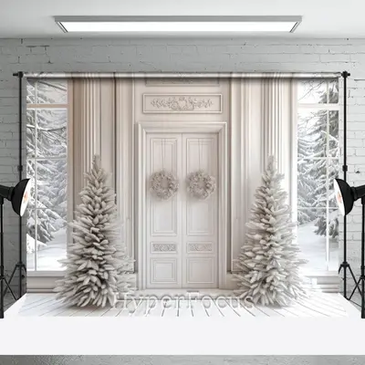 White Luxury Window Winter Snowy Forest Backdrop - Aperturee