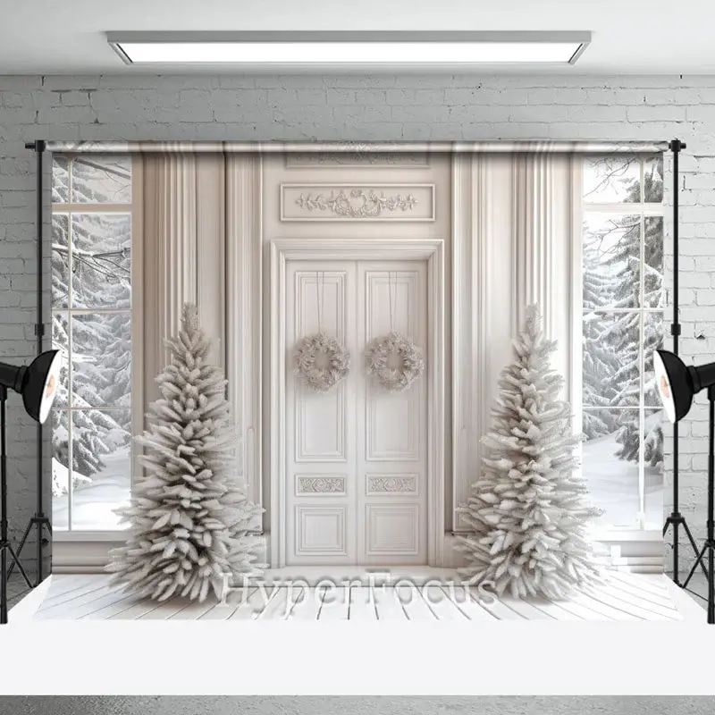 White Luxury Window Winter Snowy Forest Backdrop - Aperturee