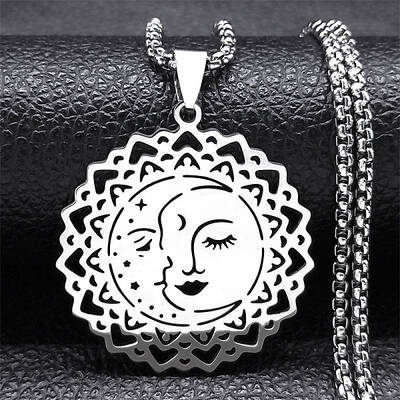 304 Stainless Steel Hollow Moon Star Flower Pendant Necklaces for Women