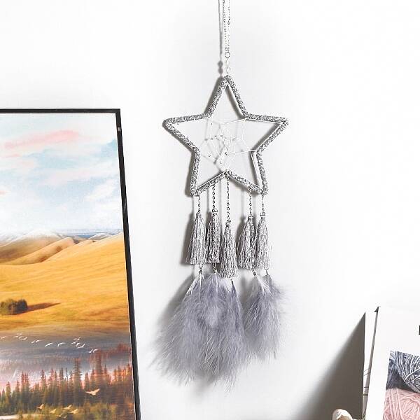 Woven Net/Web with Feather with Iron Home Crafts Wall Hanging Decoration