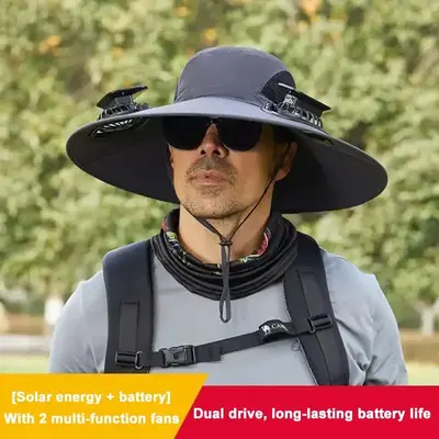 2025 New Solar Fan Outdoor Fishing Hat-Solar Sun Protection Sun Hat with Fan Solar Fan Hat Dual Power Supply Fan Outdoor Fan