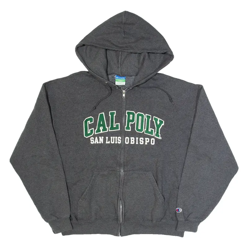 CHAMPION Cal Poly San Luis Mens Grey Hoodie Full Zip USA L