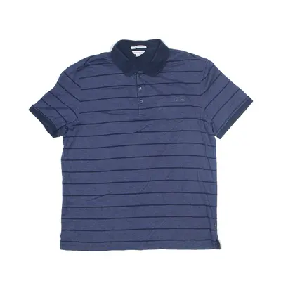 CALVIN KLEIN Liquid Cotton Polo Shirt Blue Striped Short Sleeve Mens L