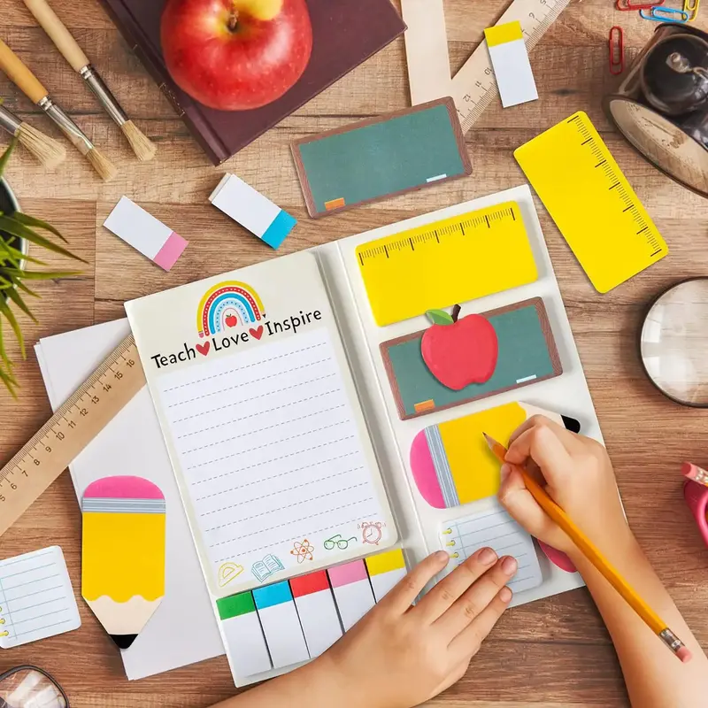 Teacher's Day Themed Sticky Note Set, 1 Set Cute Cartoon Sticky Note with Index Sticker, School Themed Label Sticker for Stud...