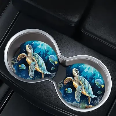 Sea Turtle Pattern Absorbent Car Coaster, Waterproof Car Cup Holder Coaster, Car Interior Decoration Accessories for Women & ...