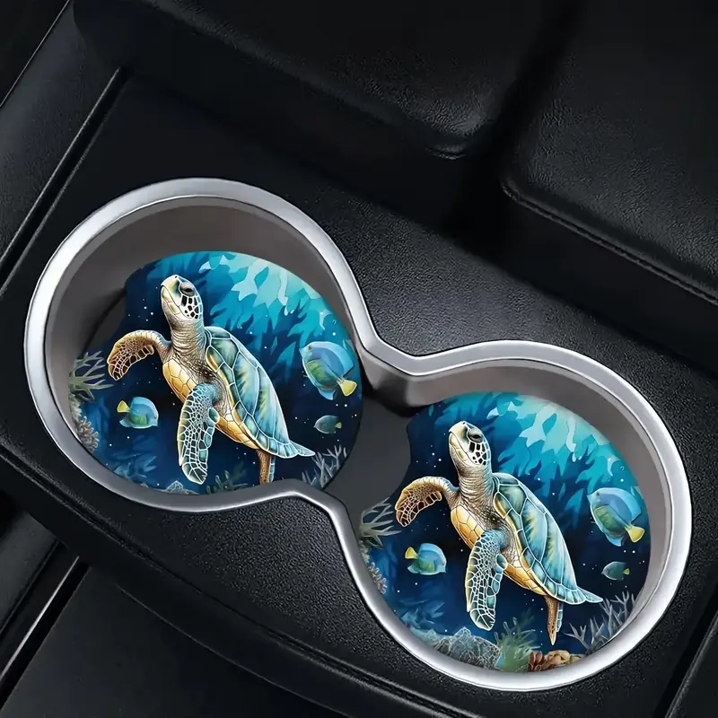 Sea Turtle Pattern Absorbent Car Coaster, Waterproof Car Cup Holder Coaster, Car Interior Decoration Accessories for Women & ...