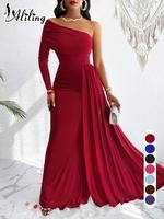 Aliling Women's Plain One Shoulder Asymmetrical Design Longsleeves Bodycon Dress, Elegant Fashion Chic Long Sleeve Maxi Dress...
