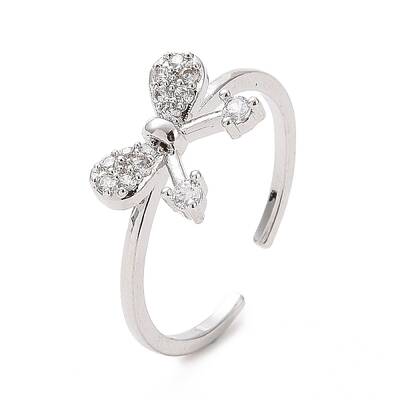 Clear Cubic Zirconia Bowknot Open Cuff Ring
