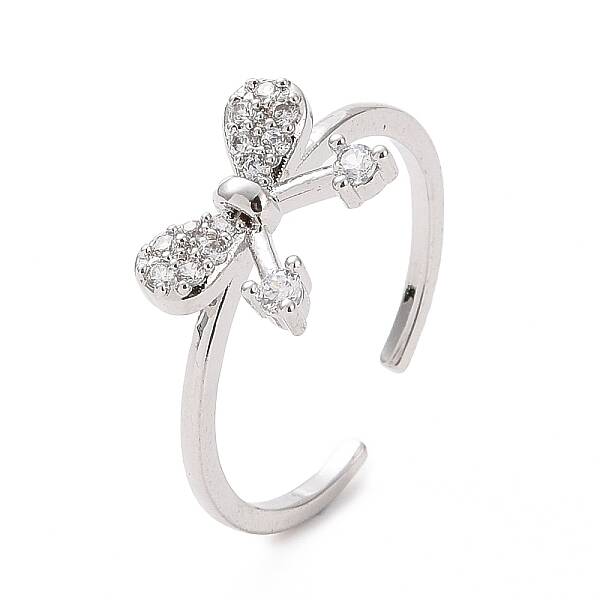 Clear Cubic Zirconia Bowknot Open Cuff Ring