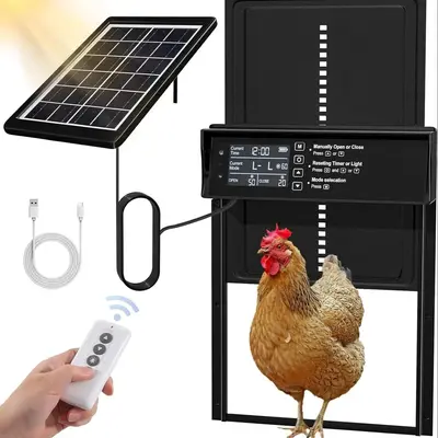 Solar Chicken Coop Door, 1 Set Automatic Chicken Door Solar Powered & Usb Charging, Auto Chicken Enclosure Door 4 Modes with ...