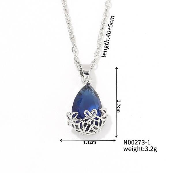 Mini 3D Fashionable Cute Versatile Elegant Brass Glass Teardrop Pendant Necklaces