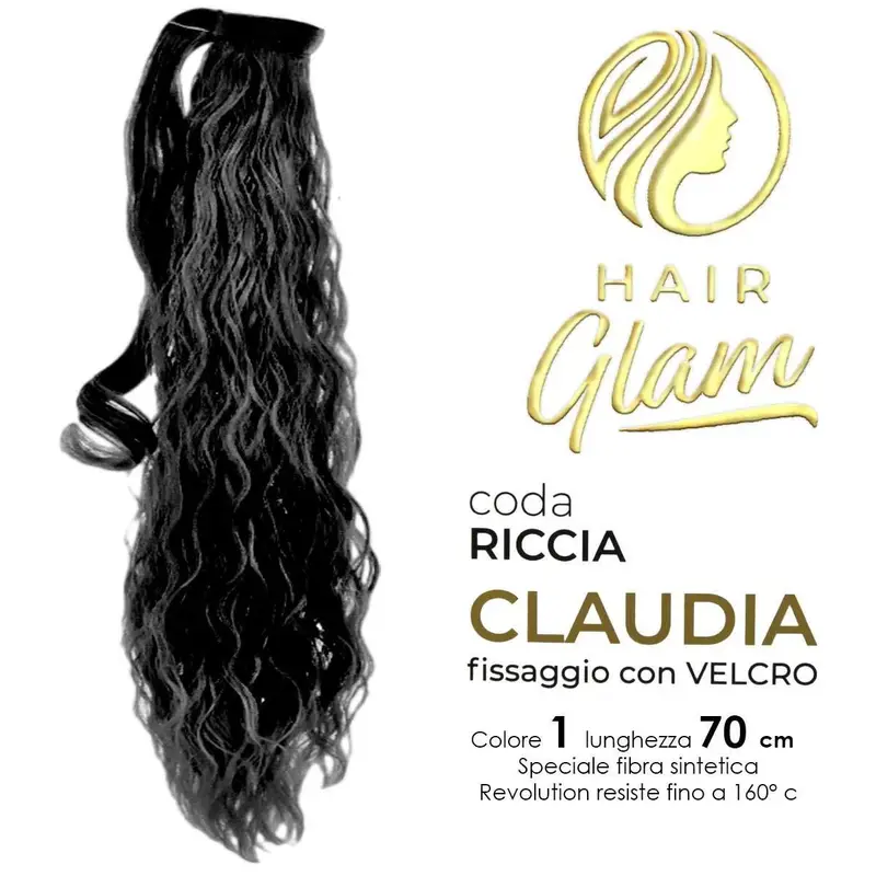 HAIR GLAM CLAUDIA CURLY PONY WITH VELCRO FIBER REVOLUTION 1 70cm