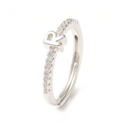 Clear Cubic Zirconia Initial Letter Adjustable Ring