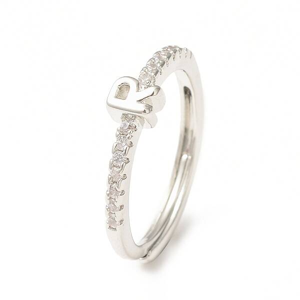 Clear Cubic Zirconia Initial Letter Adjustable Ring