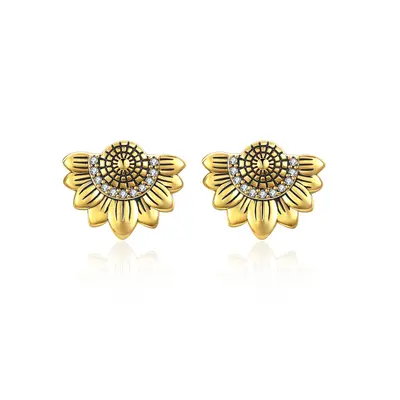 Sterling Silver Two-tone Sunflower Stud Earrings