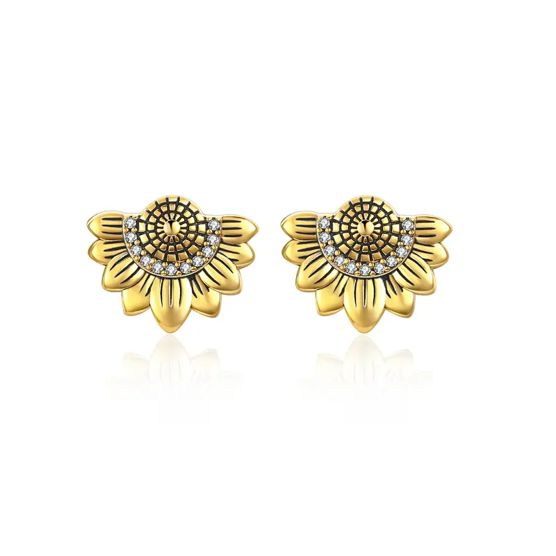 Sterling Silver Two-tone Sunflower Stud Earrings