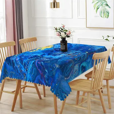 Gilt Blue Water Flow Texture Rectangle Tablecloth - Aperturee