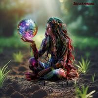 Mystical Fairy Sitting on Grass with Crystal Ball Design Garden Decoration, Outdoor Art Ornament, Garden Decor Supplies for O...