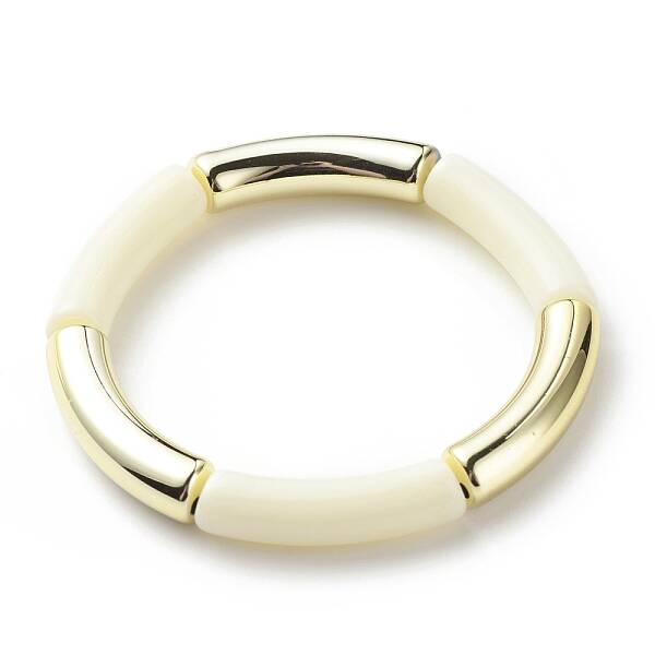 Acrylic Curved Tube Beaded Stretch Bracelet for Women