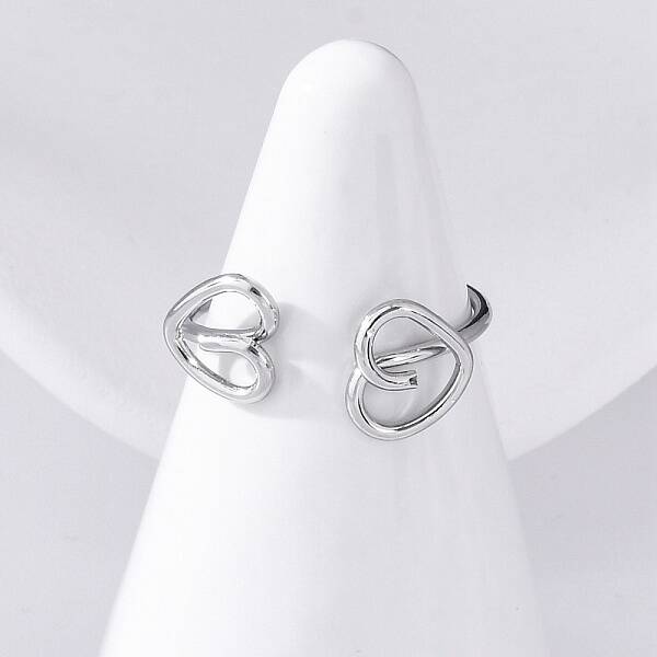 Heart 304 Stainless Steel Open Cuff Rings for Women