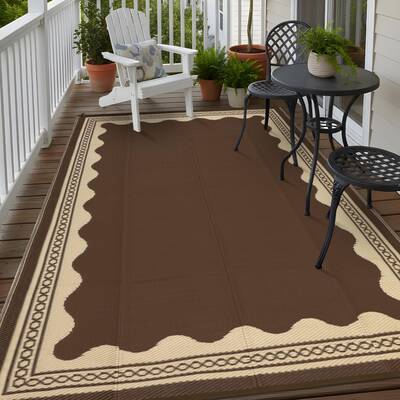 Garvee Outdoor Rug 8x10 Reversible Waterproof Plastic Straw Quick-Dry Stain-Resistant Brown Patio Camping Picnic