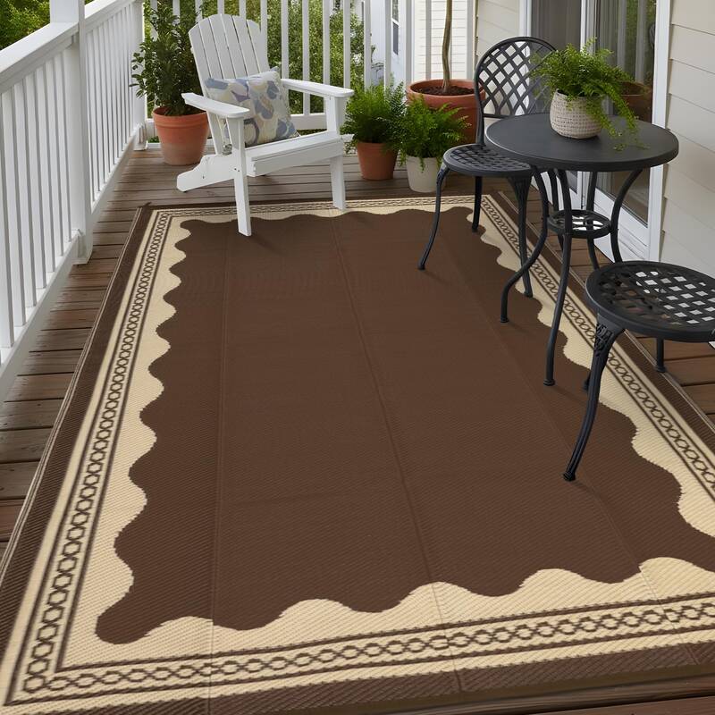 Garvee Outdoor Rug 8x10 Reversible Waterproof Plastic Straw Quick-Dry Stain-Resistant Brown Patio Camping Picnic
