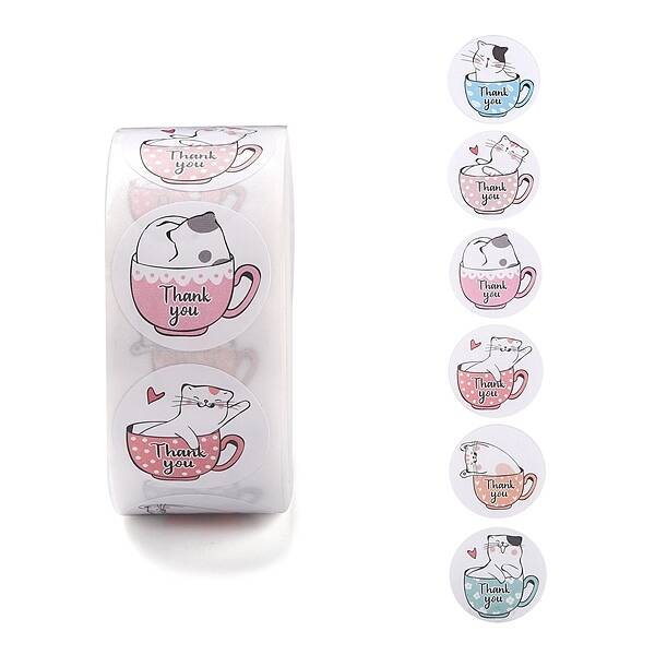 500 Adorable Round Cartoon Stickers in 6 Designs