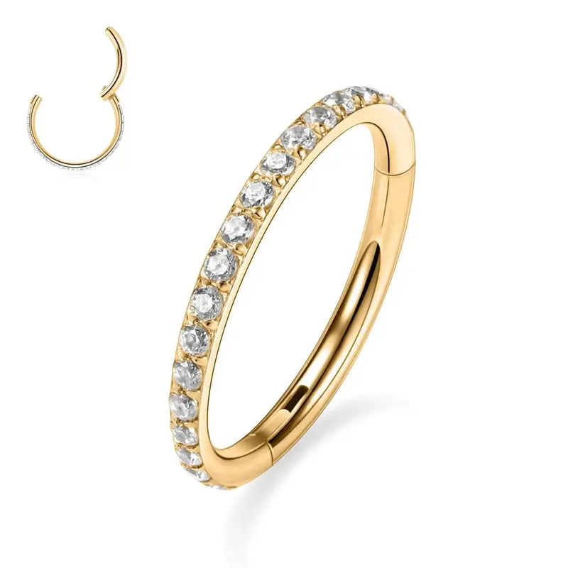 FLORIDECO Surgical Steel Gold-Plated Nose Rings Hoops with Crystal Accents for Conch Septum Lip Cartilage Helix Rook Tragus D...