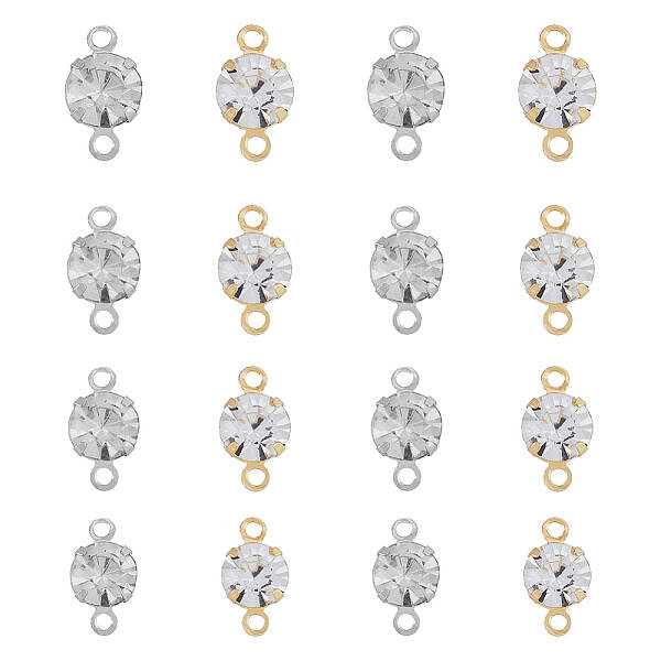 192Pcs 8 Styles Brass Clear Cubic Zirconia Connector Charms