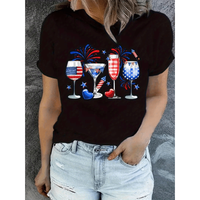 fourth of july womens patriotic american flag graphic t shirt short sleeve crew neck celebration exploding fireworks and cock...