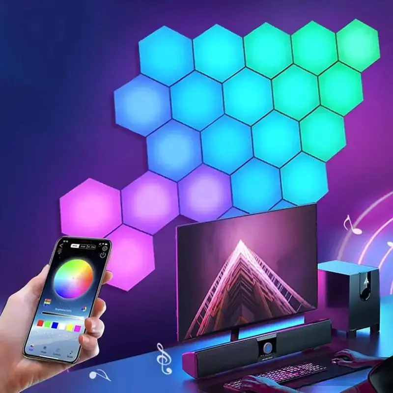 LED Lights,RGBIC Hexagon LED Wall Lights, Wi-Fi Smart Home Decor Creative Wall Lights with Music Sync, Wifi/APP/Voice Control...