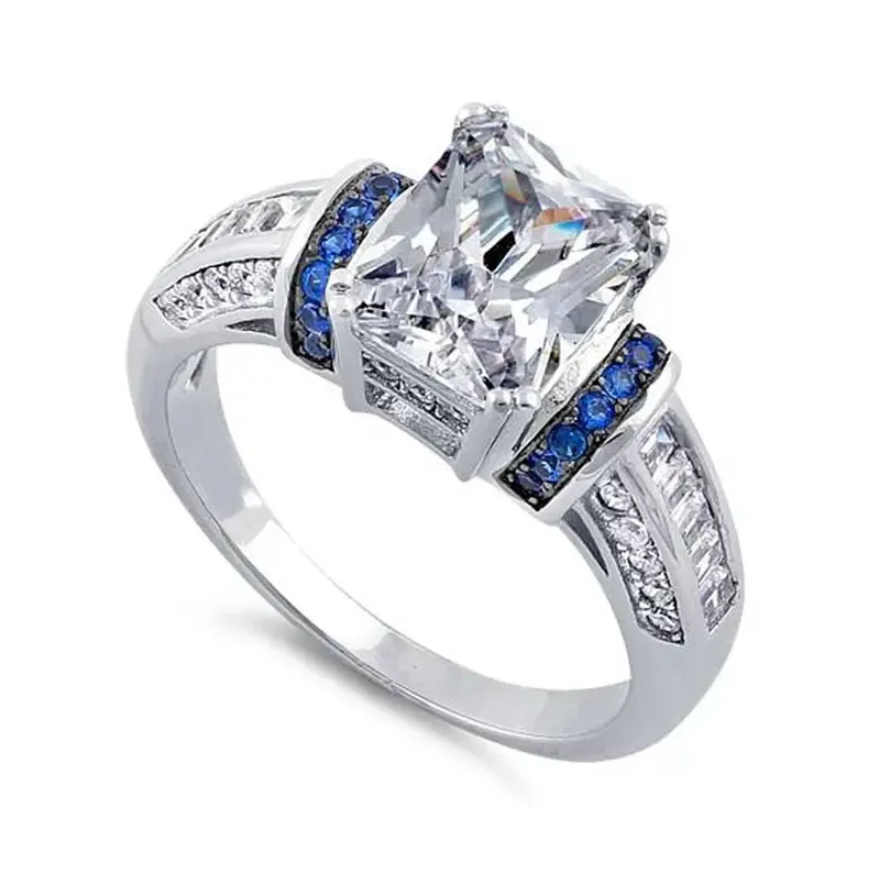 10K White Gold Round Cut & Emerald Cut Moissanite Engagement Ring