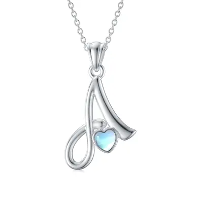 Sterling Silver Heart Moonstone Personalized Initial Letter A Pendant Necklace For Women Best Friends