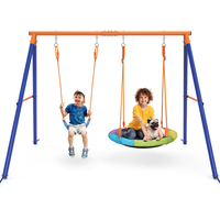 Bearbro Swing Set with 1 Saucer and 1 Belt Swing Seat, 440lbs Swing Set for Kids with Heavy Duty A-Frame Metal Swing Stand fo...