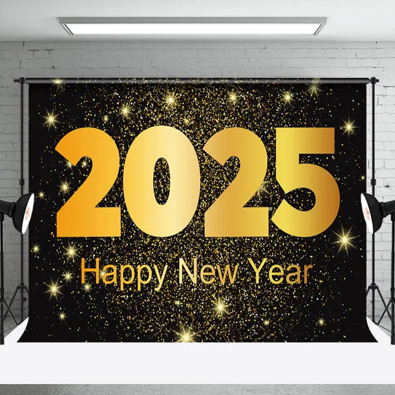 Aperturee Black Gold Star Sparkle 2025 Happy New Year Backdrop