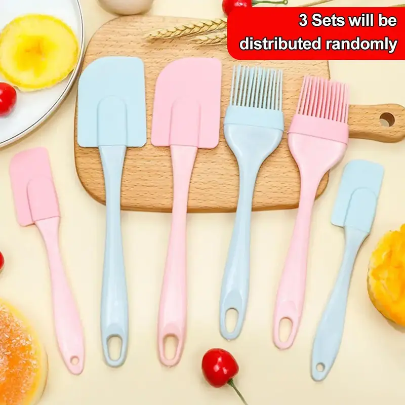 3pcs/set Random Color Baking Spatula & Basting Brush, Non-stick Silicone Baking Utensil For Kitchen