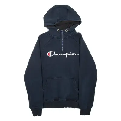 CHAMPION 1/4 Zip Mens Blue Hoodie M