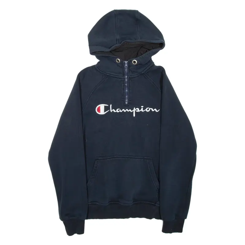CHAMPION 1/4 Zip Mens Blue Hoodie M