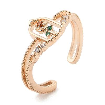 Brass Micro Pave Colourful Cubic Zirconia Open Cuff Rings for Women