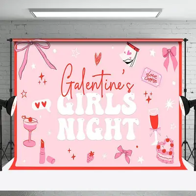 Pink Bow Tie Heart Galentines Girls Night Backdrop - Aperturee
