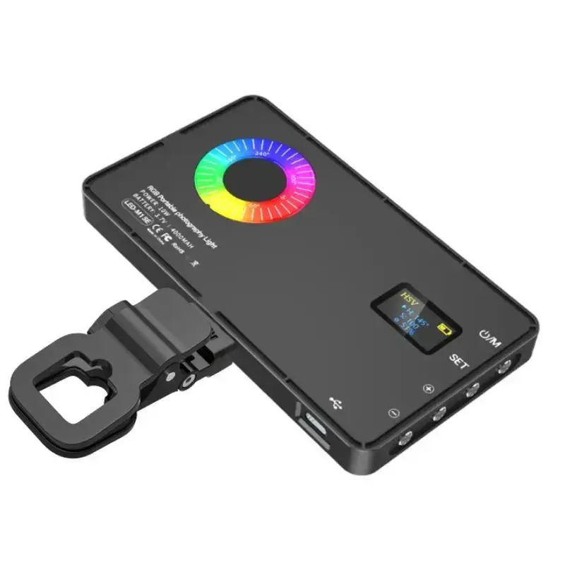 Metallic LED Selfie Light, Portable RGB Video Light, Rechargeable Dimmable Panel Lamp with Clip, Lights for iPhone, Selfie Ac...