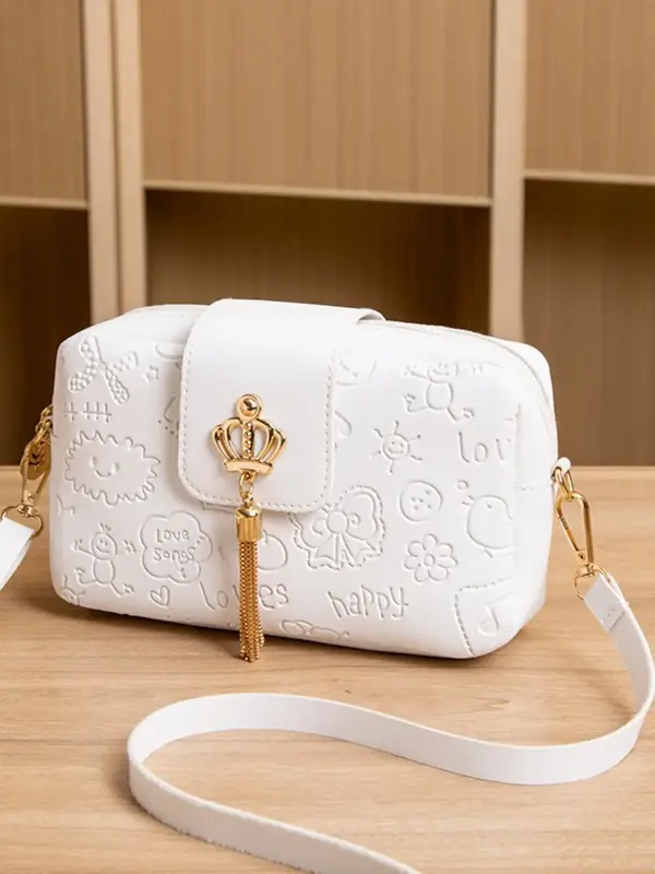 Women's Cute Cartoon Embossed Tassel Decor Crossbody Bag, Shoulder Bag for Daily Used, High-quality Daily Sling Purse, Girl ...