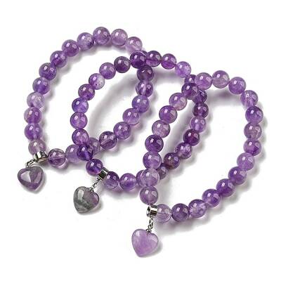 8.5mm Round Natural Amethyst Beaded Stretch Bracelets