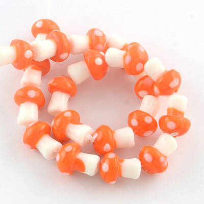 Autumn Theme Mushroom Handmade Lampwork Beads Strands